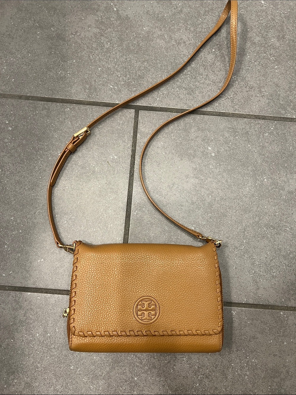 Tory Burch Tan Leather Crossbody Bag with Gold Hardware
